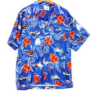 Vintage American Excellence Hawaiian Shirt Men Blue All Over Print Button Down S